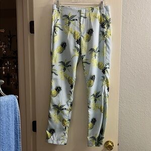 Women's Pineapple-Print Chinos in Light Blue and Yellow